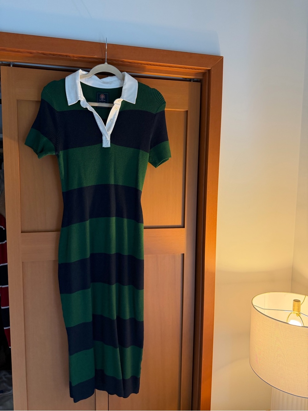 Abercrombie Green and Navy Striped Polo Dress with White Collar